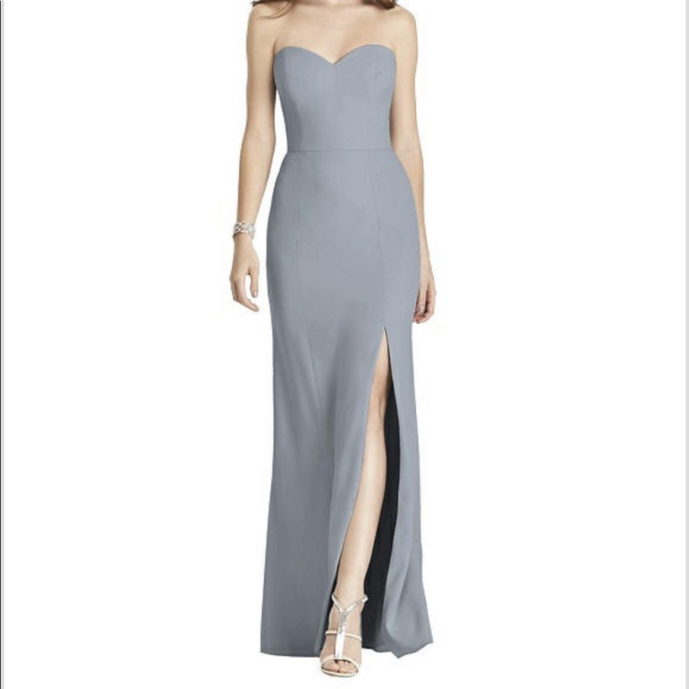 Strapless Crepe Trumpet Gown with Front Slit